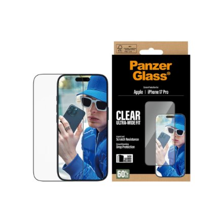 PanzerGlass Screen protector , Apple , iPhone 17 Pro , Glass , Transparent , Ultra-Wide Fit w. EasyAligner