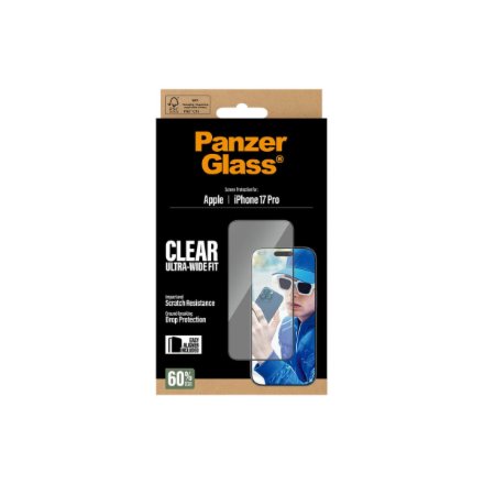 PanzerGlass Screen protector , Apple , iPhone 17 Pro , Glass , Transparent , Ultra-Wide Fit w. EasyAligner