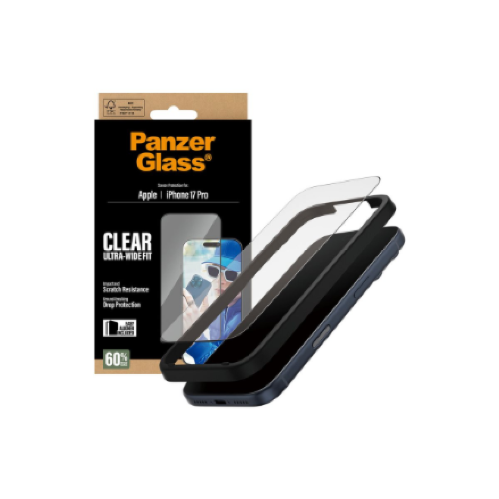 PanzerGlass Screen protector , Apple , iPhone 17 Pro , Glass , Transparent , Ultra-Wide Fit w. EasyAligner
