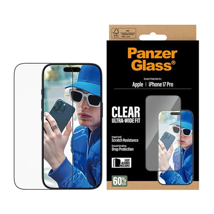 PanzerGlass Screen protector , Apple , iPhone 17 Pro , Glass , Transparent , Ultra-Wide Fit w. EasyAligner