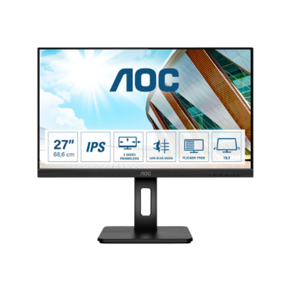 AOC , LED Monitor , Q27P2Q , 27 , IPS , QHD , 16:9 , 75 Hz , 4 ms , 2560 x 1440 , 300 cd/m² , Headphone out (3.5mm) , HDMI ports quantity 1 , Black , Warranty 36 month(s)