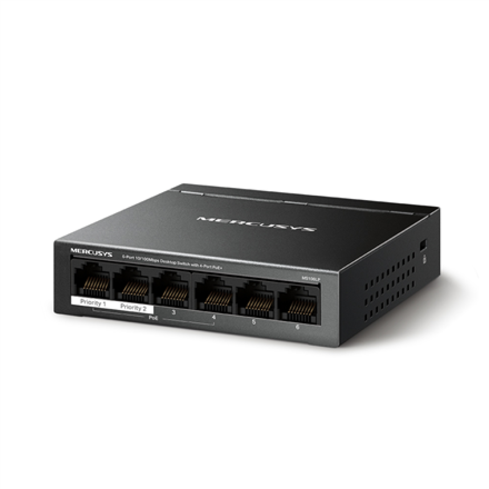 MS106LP , Mercusys 6-Port 10/100 Mbps Desktop Switch with 4-Port PoE+ , Desktop , 10/100 Mbps (RJ-45) ports quantity 6
