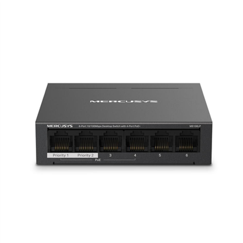 MS106LP , Mercusys 6-Port 10/100 Mbps Desktop Switch with 4-Port PoE+ , Desktop , 10/100 Mbps (RJ-45) ports quantity 6