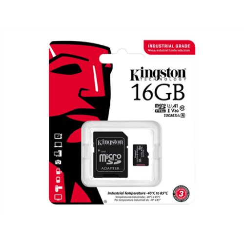 Kingston , UHS-I , 16 GB , microSDHC/SDXC Industrial Card , Flash memory class Class 10, UHS-I, U3, V30, A1 , SD Adapter