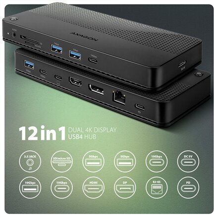 AXAGON USB4 40Gbps DUAL 4K DISPLAY 12in1 Dock , HMC-U4