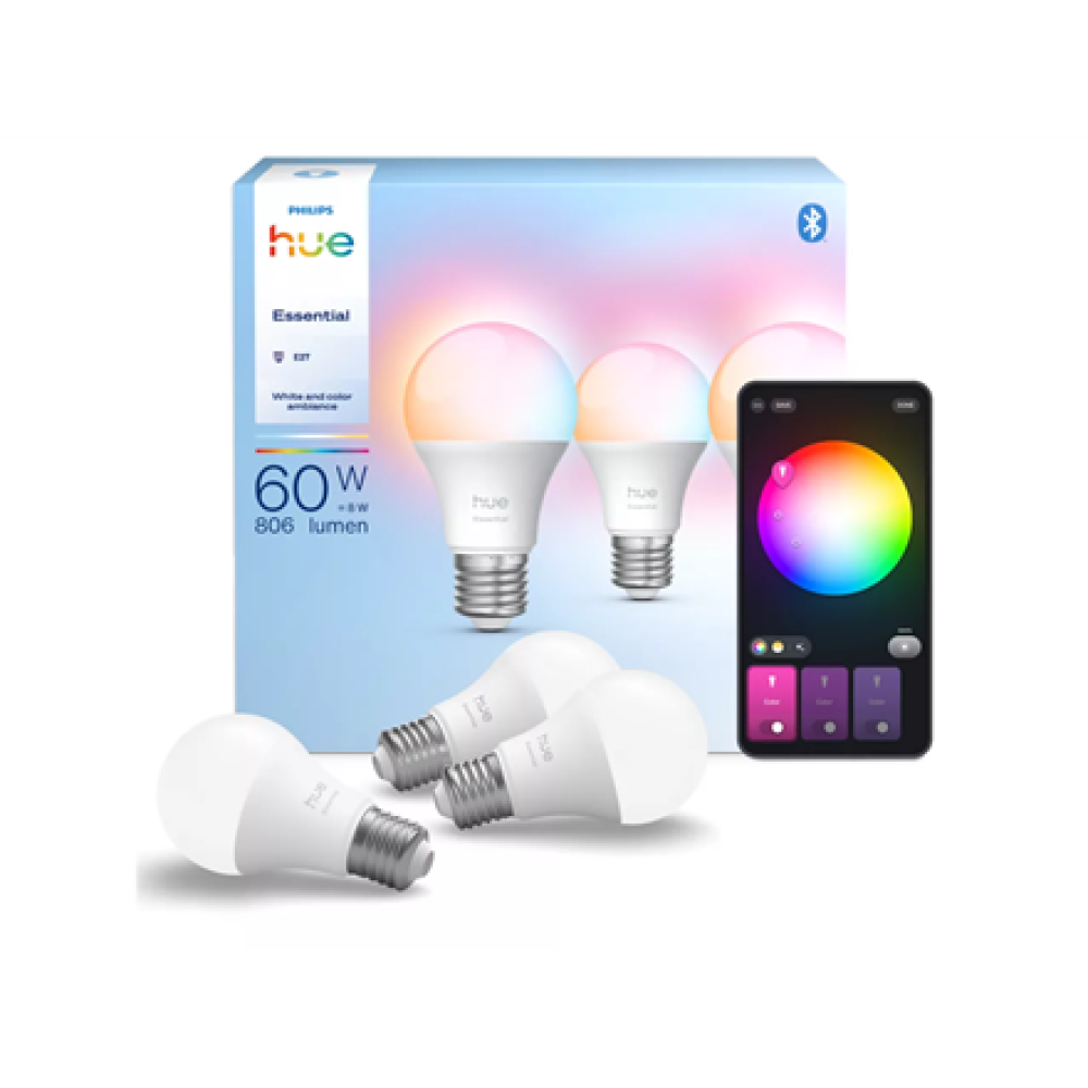 Philips Hue E WCA 806 A60 3P EU , E27 , 8 W , 16 million colours, White and colour light , Bluetooth and Zigbee
