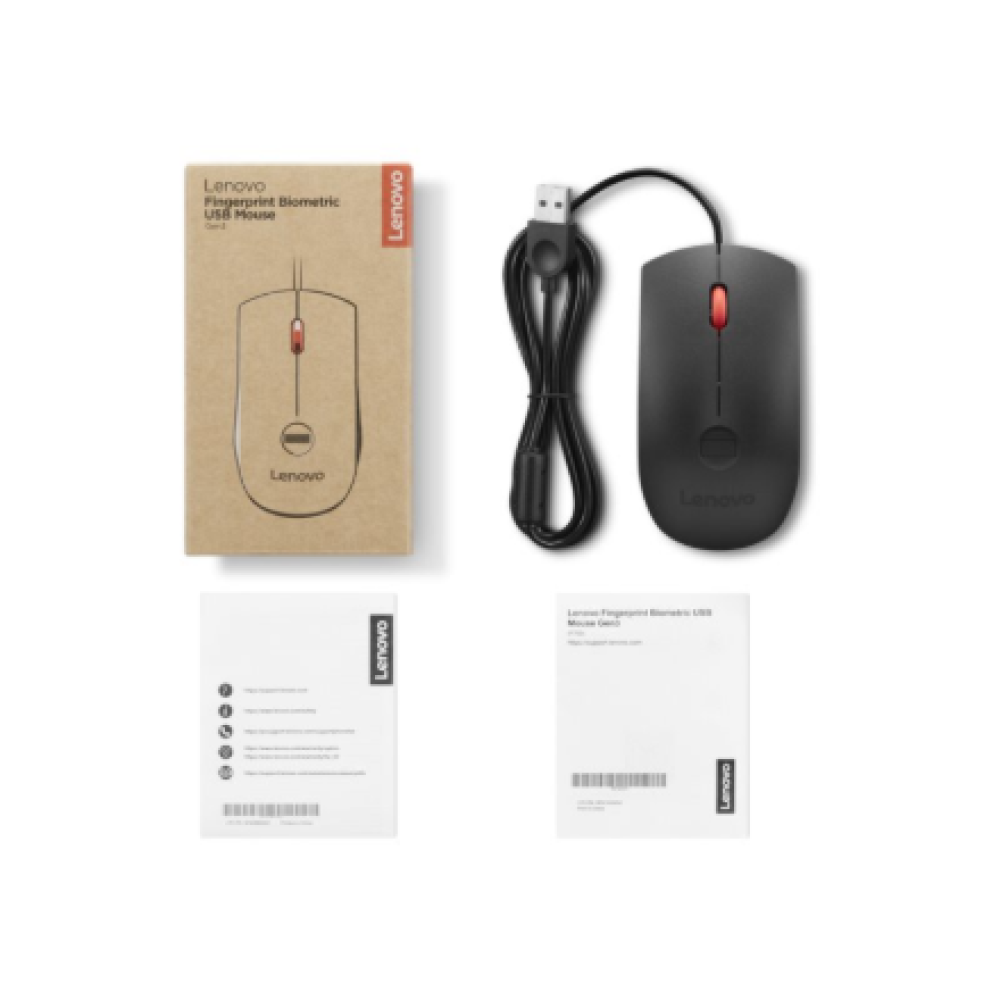 Lenovo Fingerprint Biometric USB Mouse Gen3 , Wired , USB-A , Black/Red