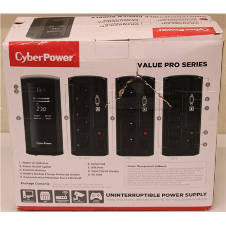 SALE OUT. CyberPower VP1000ELCD Backup UPS Systems , SALE OUT. , CyberPower , Backup UPS Systems , VP1000ELCD , 1000 VA , 550 W , DAMAGED PACKAGING