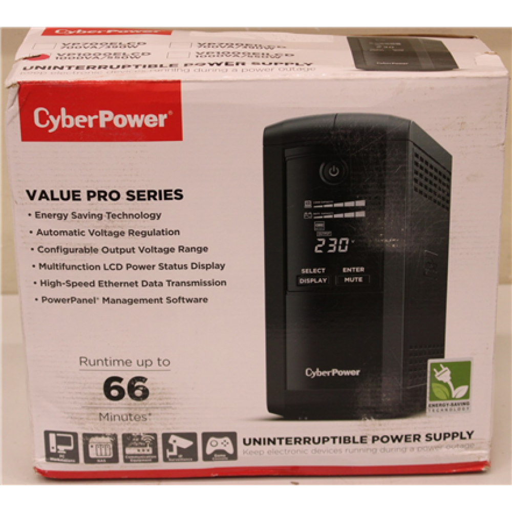 SALE OUT. CyberPower VP1000ELCD Backup UPS Systems , SALE OUT. , CyberPower , Backup UPS Systems , VP1000ELCD , 1000 VA , 550 W , DAMAGED PACKAGING