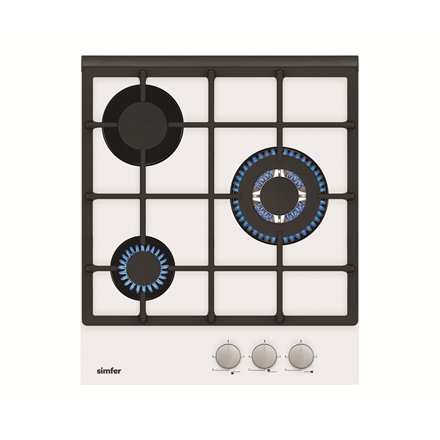 Simfer , Hob , H4.305.HGSBB , Gas on glass , Number of burners/cooking zones 3 , Rotary knobs , White