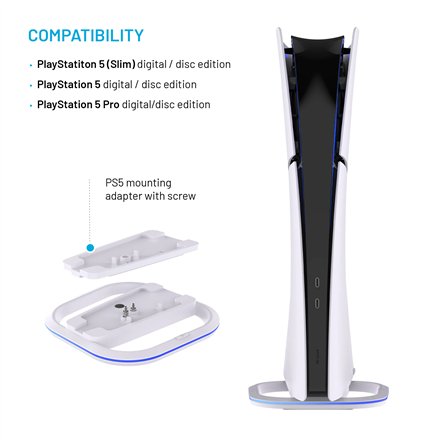 FIXED LED Stand for PlayStation 5, 5 (Slim) and 5 Pro, white , Fixed