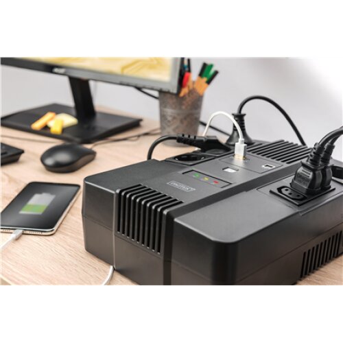 Digitus , All-in-One UPS , All-in-One UPS, 600VA/360W, LED 12V/7Ah x1, 4x CEE 7/7,3x IEC C13, USB, RJ45 , 600 VA , 360 W