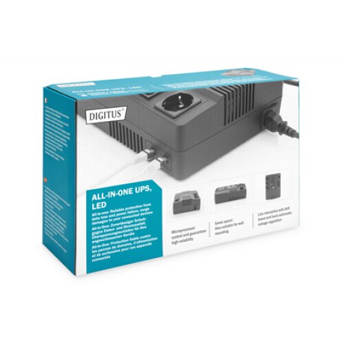 Digitus , All-in-One UPS , All-in-One UPS, 600VA/360W, LED 12V/7Ah x1, 4x CEE 7/7,3x IEC C13, USB, RJ45 , 600 VA , 360 W