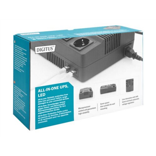 Digitus , All-in-One UPS , All-in-One UPS, 600VA/360W, LED 12V/7Ah x1, 4x CEE 7/7,3x IEC C13, USB, RJ45 , 600 VA , 360 W