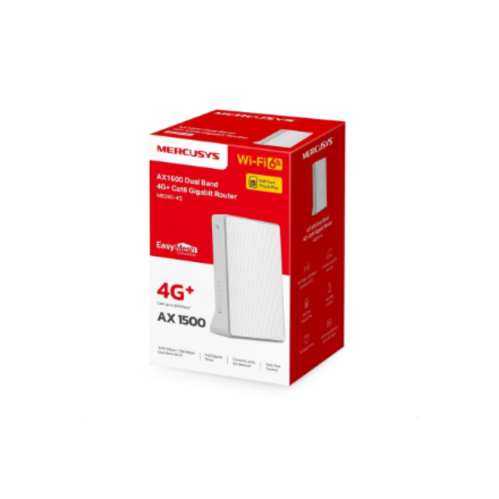 Mercusys AX1500 Wireless Dual Band Gigabit Router , MB260-4G , 802.11ax , 1201 Mbit/s , Ethernet LAN (RJ-45) ports 2 , Mesh Support Yes , MU-MiMO No , 4G , Antenna type Internal