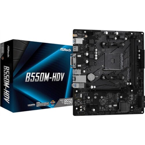 ASRock , B550M-HDV , Processor family AMD , Processor socket AMD AM4 , AMD AM4 , Memory slots 2 , Supported hard disk drive interfaces SATA3, M.2 , Number of SATA connectors 4 , Chipset AMD B550 , Micro ATX