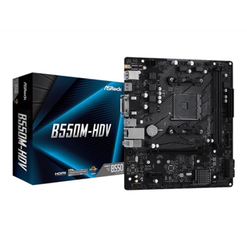 ASRock , B550M-HDV , Processor family AMD , Processor socket AMD AM4 , AMD AM4 , Memory slots 2 , Supported hard disk drive interfaces SATA3, M.2 , Number of SATA connectors 4 , Chipset AMD B550 , Micro ATX