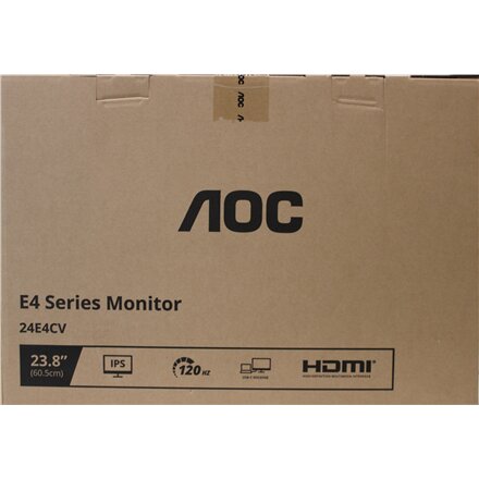SALE OUT. AOC 24E4CV 23.8“ IPS 1920x1080/300cd/m²/4ms/DisplayPort HDMI Headphone out , SALE OUT. , AOC , 24E4CV , 23.8 , IPS , FHD , 16:9 , 120 Hz , 4 ms , 1920 x 1080 pixels , 300 cd/m² , Black , Warranty 36 month(s) , DAMAGED PACKAGING