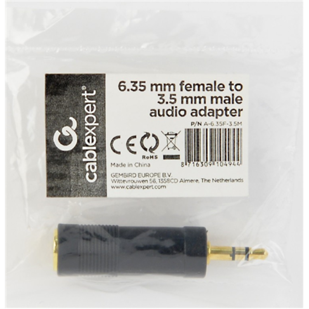 Cablexpert 6.35 mm female to 3.5 mm male audio adapter , A-6.35F-3.5M