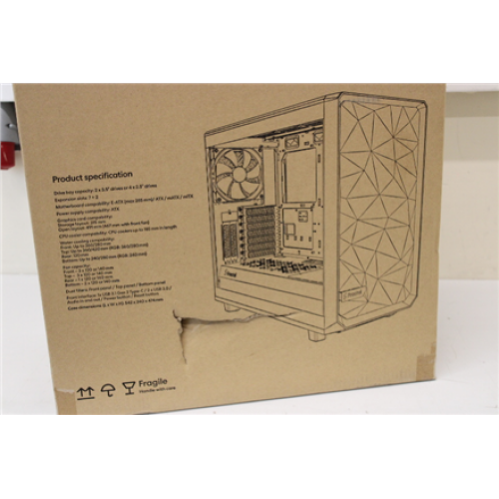 SALE OUT. Fractal Design Meshify 2 Black TG Light Tint Fractal Design Meshify 2 Light Tempered Glass Black DAMAGED PACKAGING