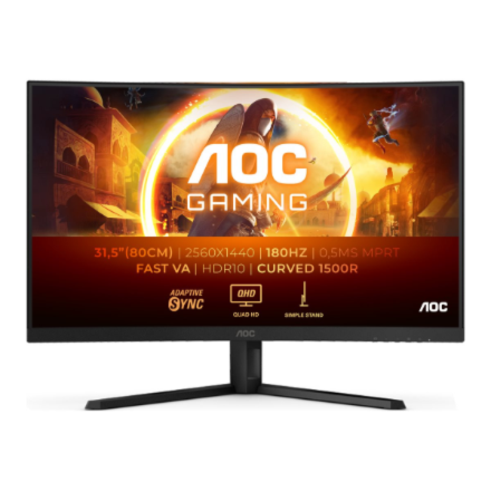 AOC , CQ32G4VE , 31.5 , VA , QHD , 16:9 , 180 Hz , 1 ms , 2560 x 1440 pixels , 300 cd/m² , HDMI ports quantity 2