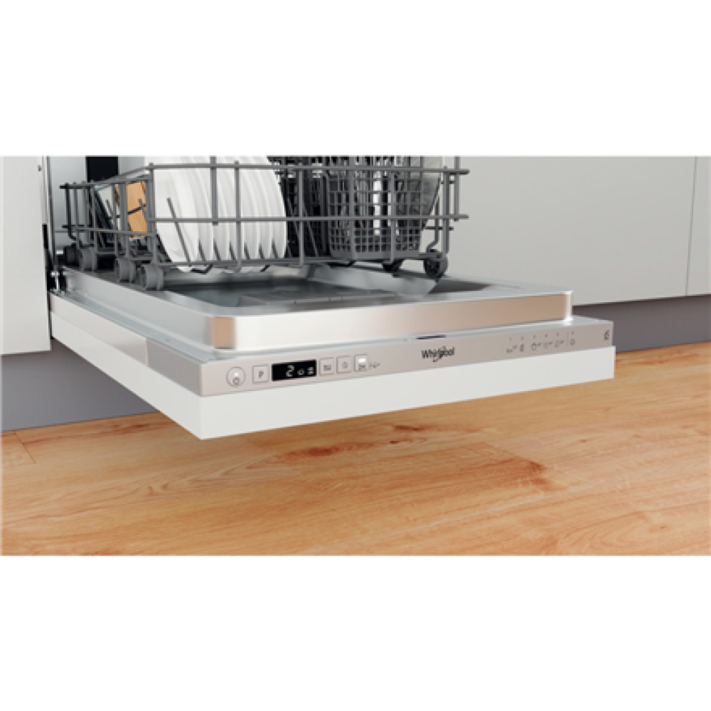 Whirlpool Dishwasher , WSIC 3M27 , Built-in , Width 44.8 cm , Number of place settings 10 , Number of programs 6 , Energy efficiency class E , Display , Silver