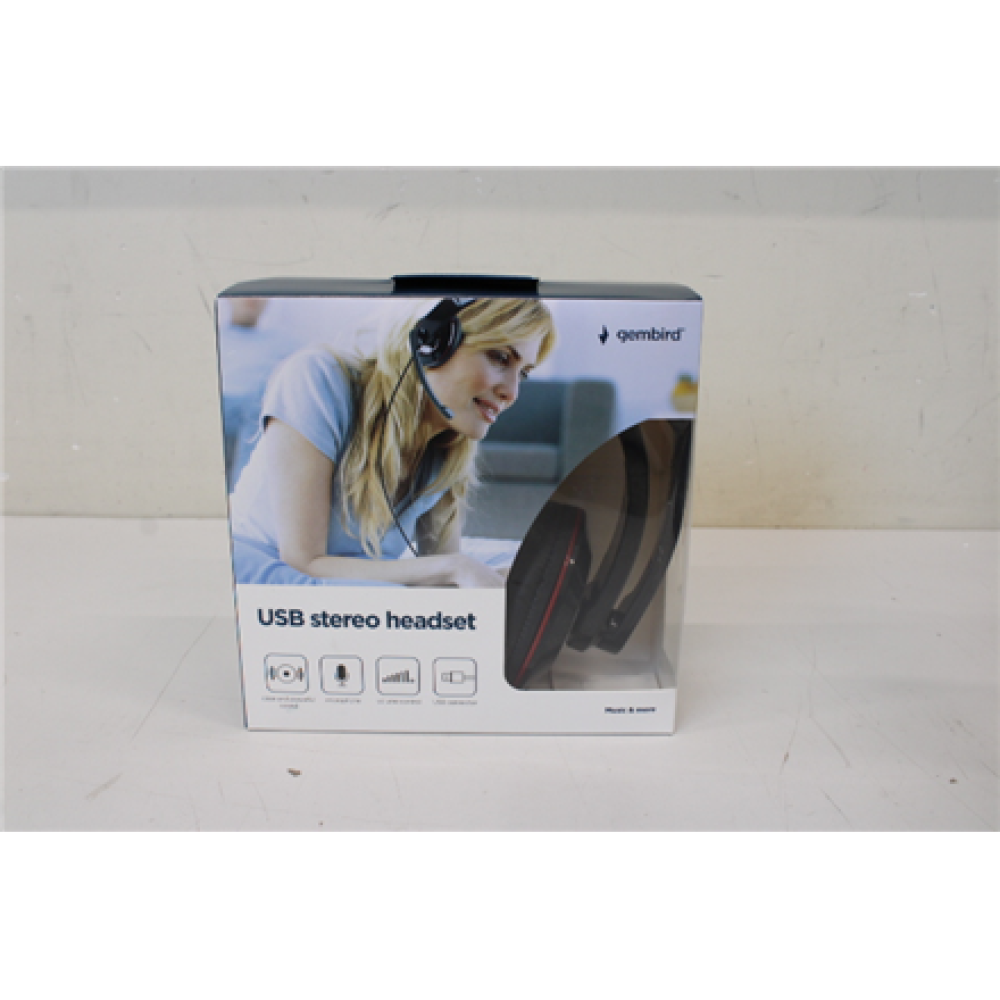 SALE OUT. Gembird MHS-U-001 USB headphones, glossy black , Gembird MHS-U-001 USB headphones , Built-in microphone , USB Type-A , Glossy black , DAMAGED PACKAGING, SCRATCHES SMALL ON SIDES