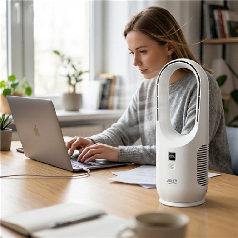 Adler Bladeless Rechargeable Fan , AD 7343 , Desk Fan , White , Diameter 14 cm , Number of speeds 3