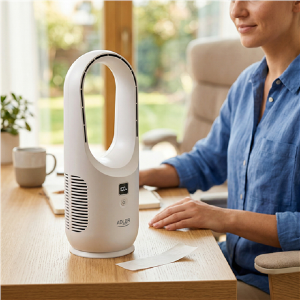 Adler Bladeless Rechargeable Fan , AD 7343 , Desk Fan , White , Diameter 14 cm , Number of speeds 3