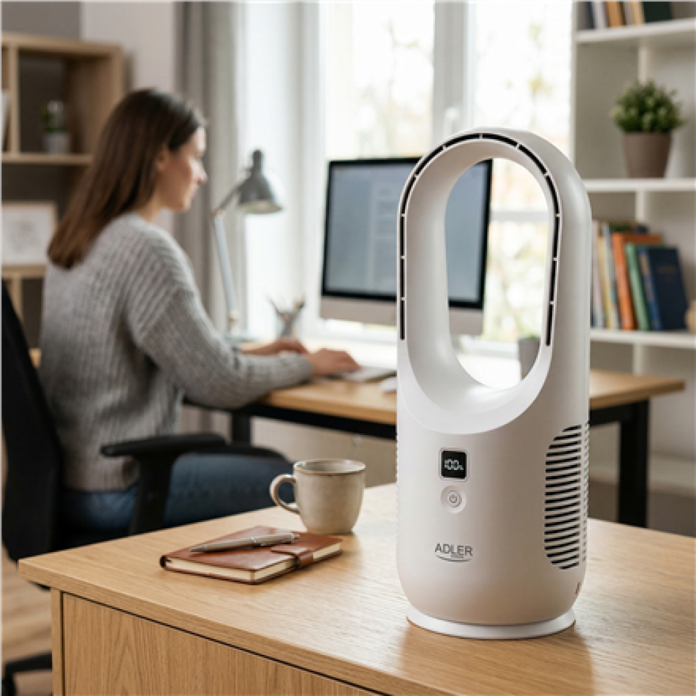 Adler Bladeless Rechargeable Fan , AD 7343 , Desk Fan , White , Diameter 14 cm , Number of speeds 3
