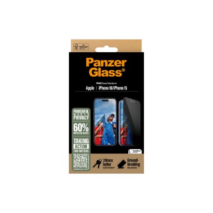 PanzerGlass Screen protector , Apple , iPhone 16/iPhone 15 , Glass , Black , Ultra-Wide Fit