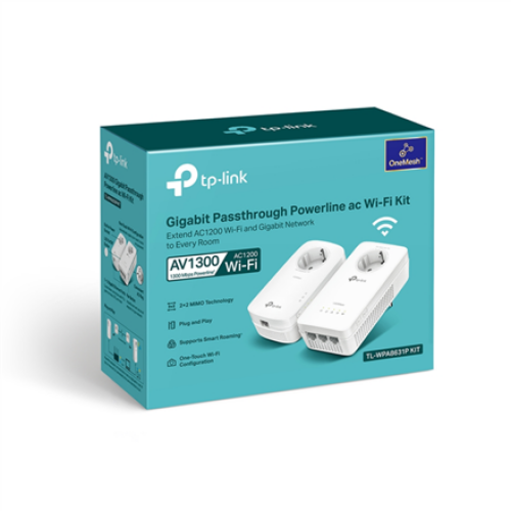 TP-LINK AV1300 Gigabit Passthrough Powerline ac Wi-Fi Kit TL-WPA8631P KIT 1300 Mbit/s Ethernet LAN (RJ-45) ports 3 802.11ac Extra socket