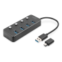 Digitus , USB 3.0 Hub, 4-port, Switchable, Aluminum Housing , DA-70247