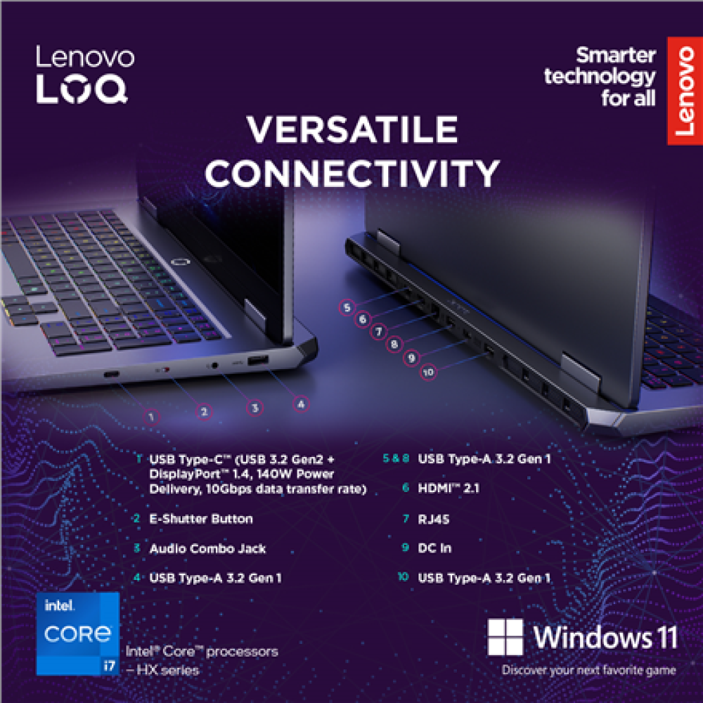 Lenovo LOQ 17IRX10 , Luna Grey , 17.3 , IPS , FHD , 1920 x 1080 pixels , Anti-glare , Intel Core i7 , i7-13650HX , 16 GB , SODIMM DDR5 , Solid-state drive capacity 1000 GB , NVIDIA GeForce RTX 5060 , GDDR7 , 8 GB , Windows 11 Home , 802.11ax , Bluetooth v