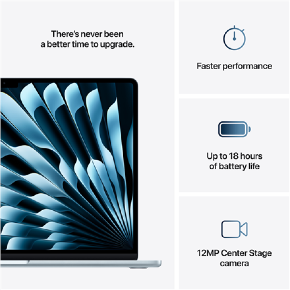 Apple MacBook , Air , Sky Blue , 15 , Apple M4 , 24 GB , Solid-state drive capacity 512 GB , Apple M4 chip 10-core CPU/10-core GPU , macOS , 802.11ax , Bluetooth version 5.0 , Keyboard language English , Keyboard backlit , Warranty 12 month(s)