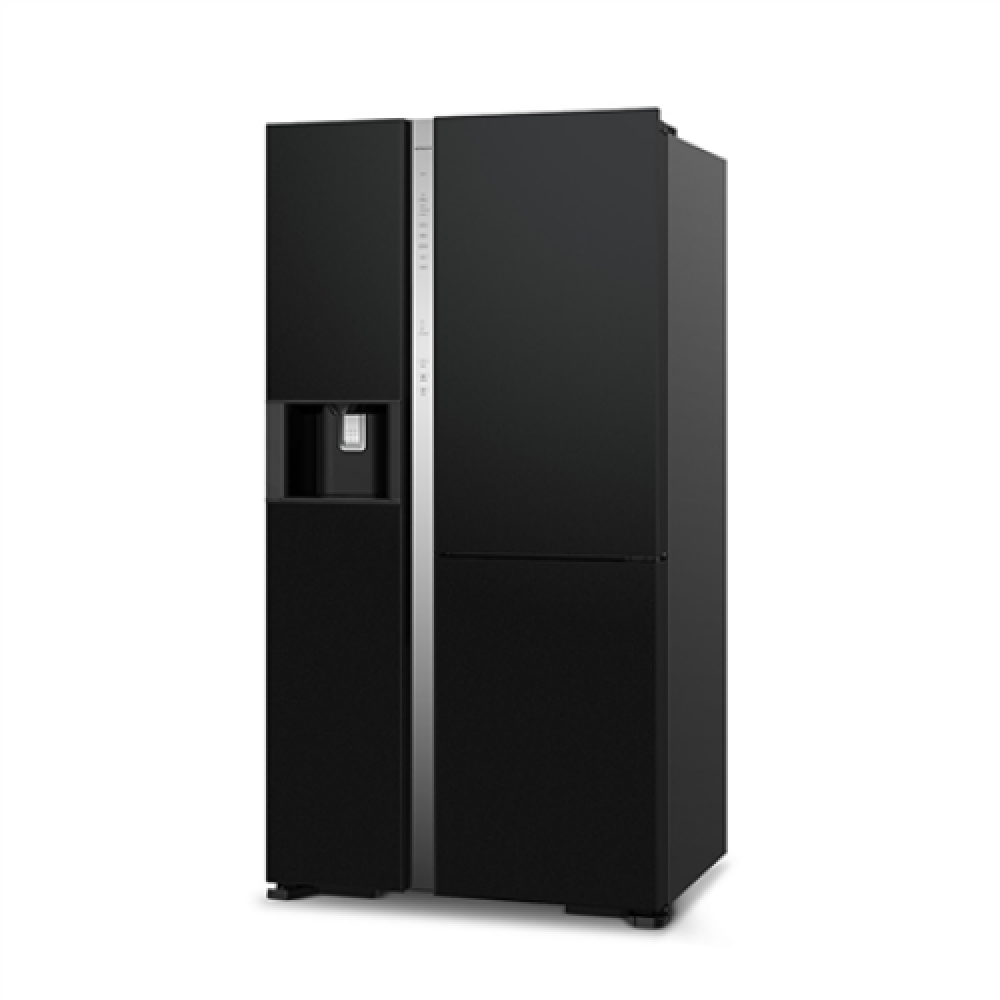 Hitachi Refrigerator with Vacuum compartment R-MX700GVRU0 (GBK) Energy efficiency class F, Free standing, Side by side, Height 179.5 cm, No Frost system, Fridge net capacity 362 L, Freezer net capacity 207 L, Display, 42 dB, Glass Black