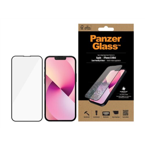 PanzerGlass Clear Screen Protector, Apple, iPhone 13 Mini, Tempered glass, Black