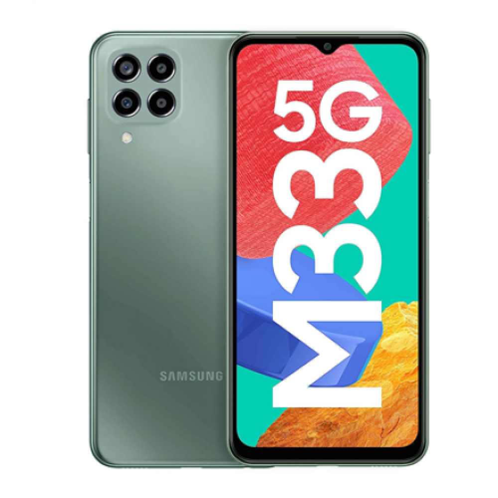 Samsung Galaxy M33 M336 Green, 6.6 , TFT LCD, 1080 x 2408, Exynos 1280 (5 nm), Internal RAM 6 GB, 128 GB, MicroSDXC, Dual SIM, Nano-SIM, 3G, 4G, 5G, Main camera 50+5+2+2 MP, Secondary camera 8 MP, Android, 12, 5000 mAh