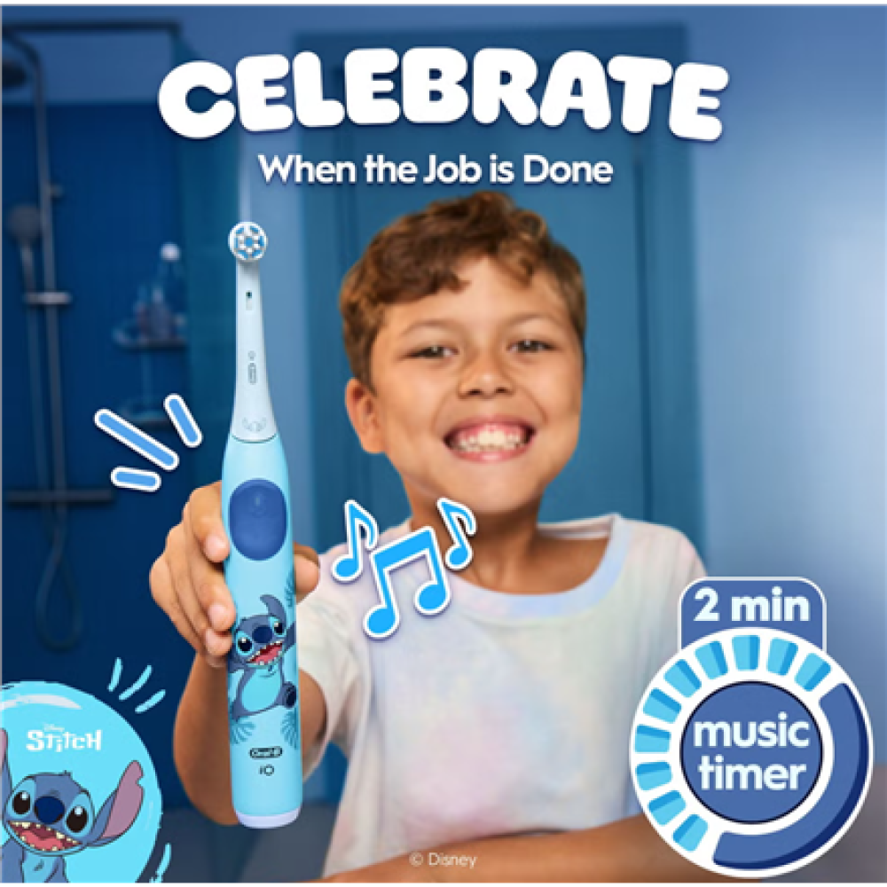 Oral-B Electric Toothbrush with Travel Case, 6Y+ , iO Kids Disney Stitch , Rechargeable , For kids , Number of brush heads included 1 , Number of teeth brushing modes 3