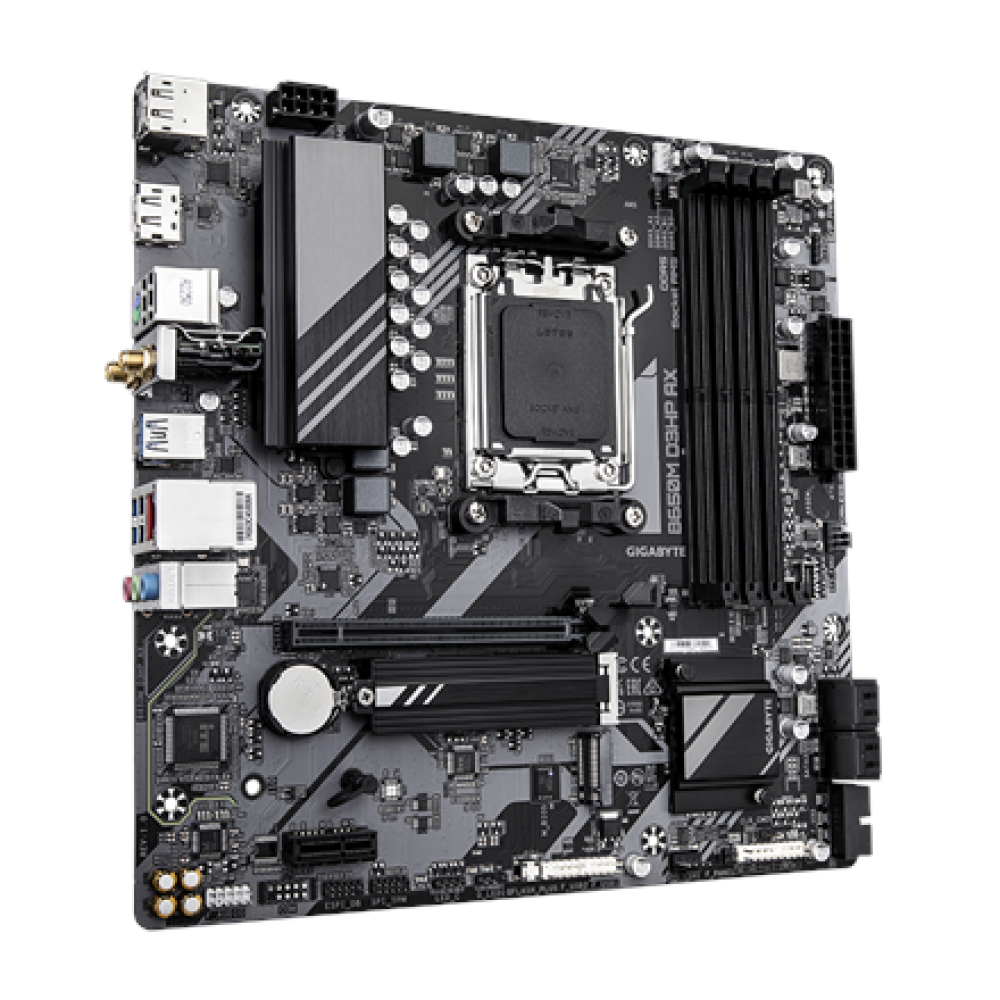 Gigabyte , B650M D3HP AX 1.0 M/B , Processor family AMD , Processor socket AM5 , DDR5 , Supported hard disk drive interfaces SATA, M.2 , Number of SATA connectors 4