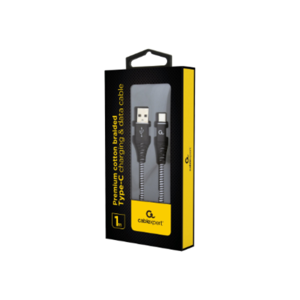 Cablexpert , Premium cotton braided Type-C USB charging and data cable, 1 m , CC-USB2B-AMCM-1M-BW
