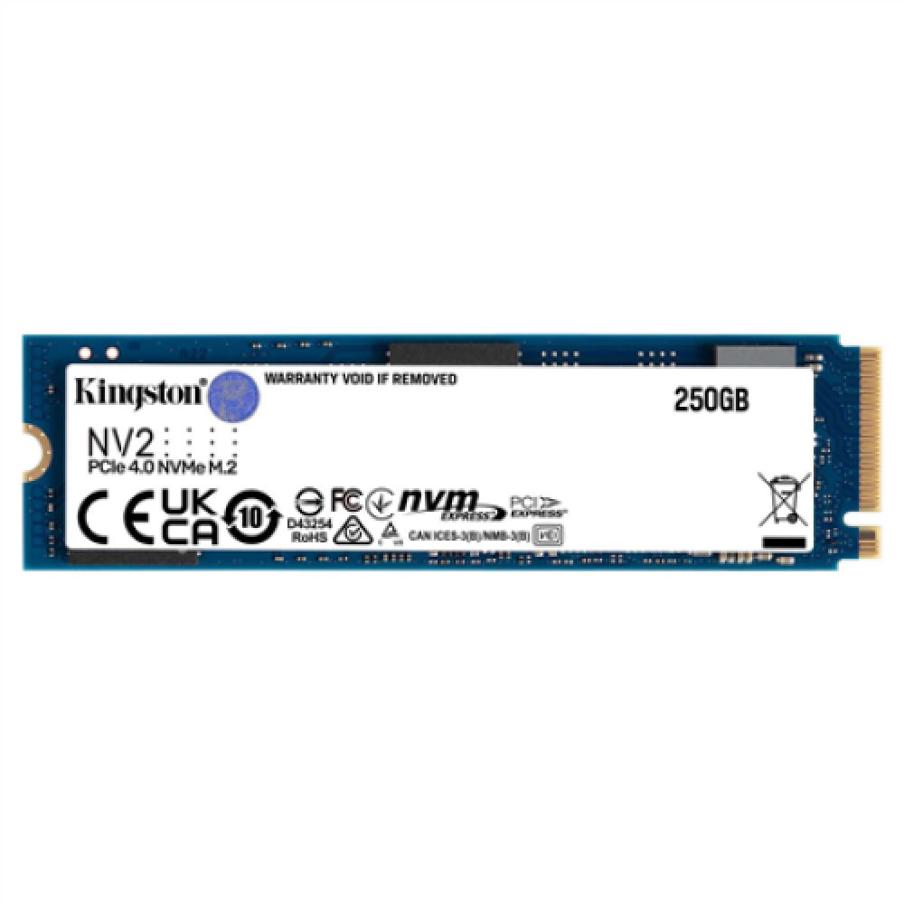 Kingston , SSD , NV2 , 250 GB , SSD form factor M.2 2280 , Solid-state drive interface PCIe 4.0 x4 NVMe , Read speed 3000 MB/s , Write speed 1300 MB/s