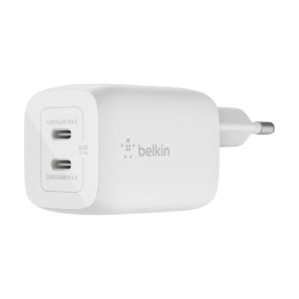Belkin USB-C GaN PD PPS Dual Wall Charger, 65W , WCH013vfWH
