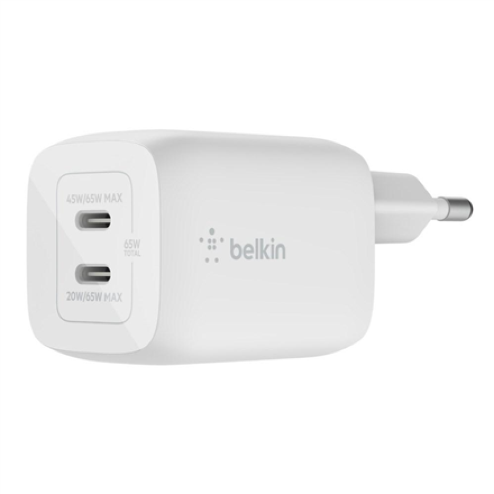 Belkin USB-C GaN PD PPS Dual Wall Charger, 65W , WCH013vfWH