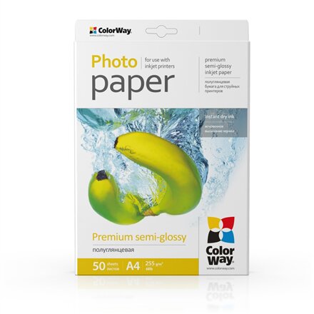 ColorWay Photo Paper, 50 sheets , Premium Semi-Glossy , 255 g/m² , A4