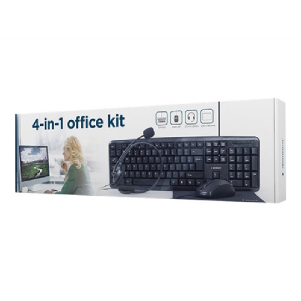 Gembird , 4-in-1 Multimedia office set , KBS-UO4-01 , Keyboard, Mouse, Pad and Headset Set , Wired , Mouse included , US , Black , 630 g