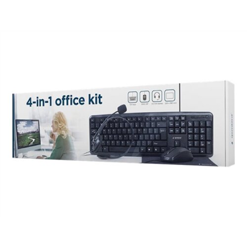 Gembird , 4-in-1 Multimedia office set , KBS-UO4-01 , Keyboard, Mouse, Pad and Headset Set , Wired , Mouse included , US , Black