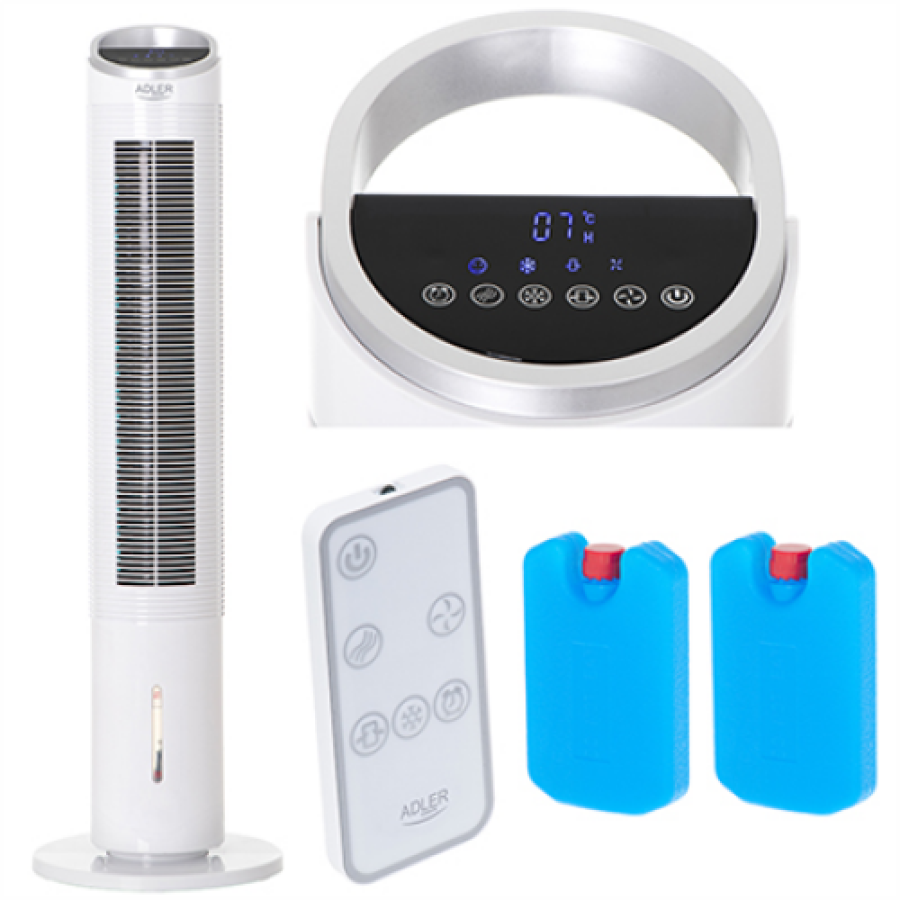 Adler , AD 7855 , Tower Air Cooler , White , Diameter 30 cm , Number of speeds 3 , Oscillation , 60 W , Yes
