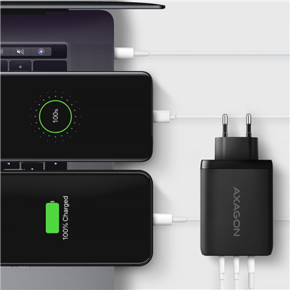 AXAGON GaN wallcharger, 3x port (USB-A + 2x USB-C), PD3.0/PPS/QC4+/SFC2.0/AFC/SCP/FCP/Apple, 100W , ACU-DPQ100