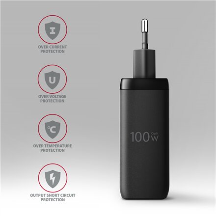 AXAGON GaN wallcharger, 3x port (USB-A + 2x USB-C), PD3.0/PPS/QC4+/SFC2.0/AFC/SCP/FCP/Apple, 100W , ACU-DPQ100